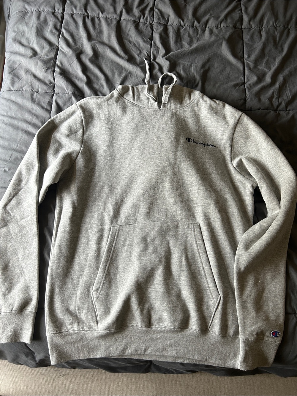 Champion Light Gray Pullover Hoodie with Script Logo